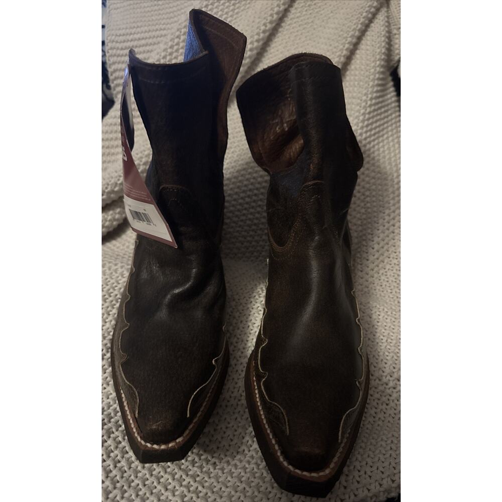 Nocona Boots Sitrine Brown Distressed Snake Print Booties Womens Sz 6B NWT